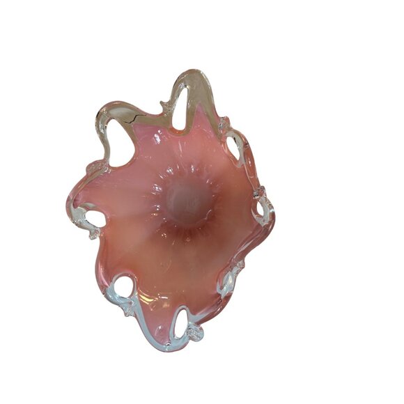 Murano Handcrafted Italian Art Glass Bowl Pink & Clear 12" x 8.5" - Picture 3 of 8